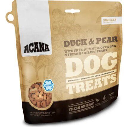 ACANA Singles Premios para perro, dieta limitada sin cereales con pato y pera