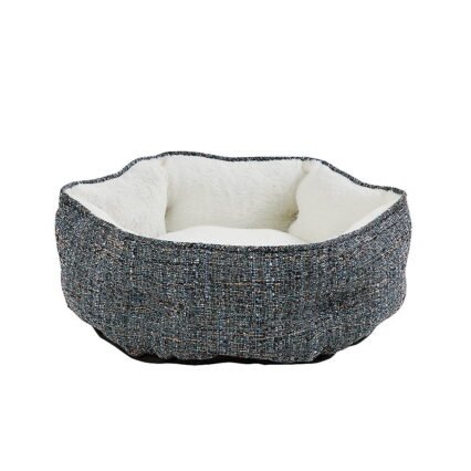 Whisker City® Cama hexagonal azul de tweed para gatos